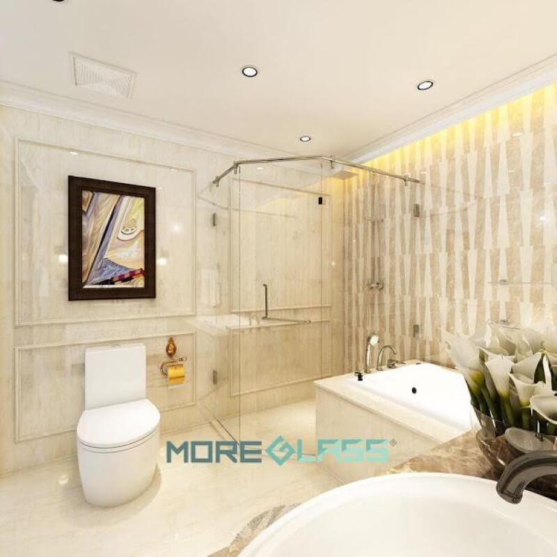 Thiết kế và thi công vách kính phòng tắm đứng 135 độ MG-001 hiện đại. Vách kính đẹp
