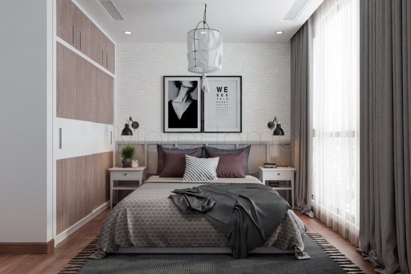 Thiết kế kệ tủ quần áo âm tường cũng góp phần lớn tiết kiệm không gian cho căn phòng