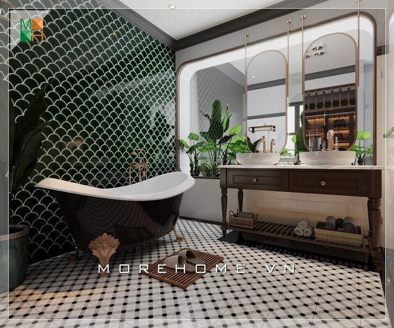Kệ tủ gỗ lavabo rất phù hợp với không gian phòng tắm.